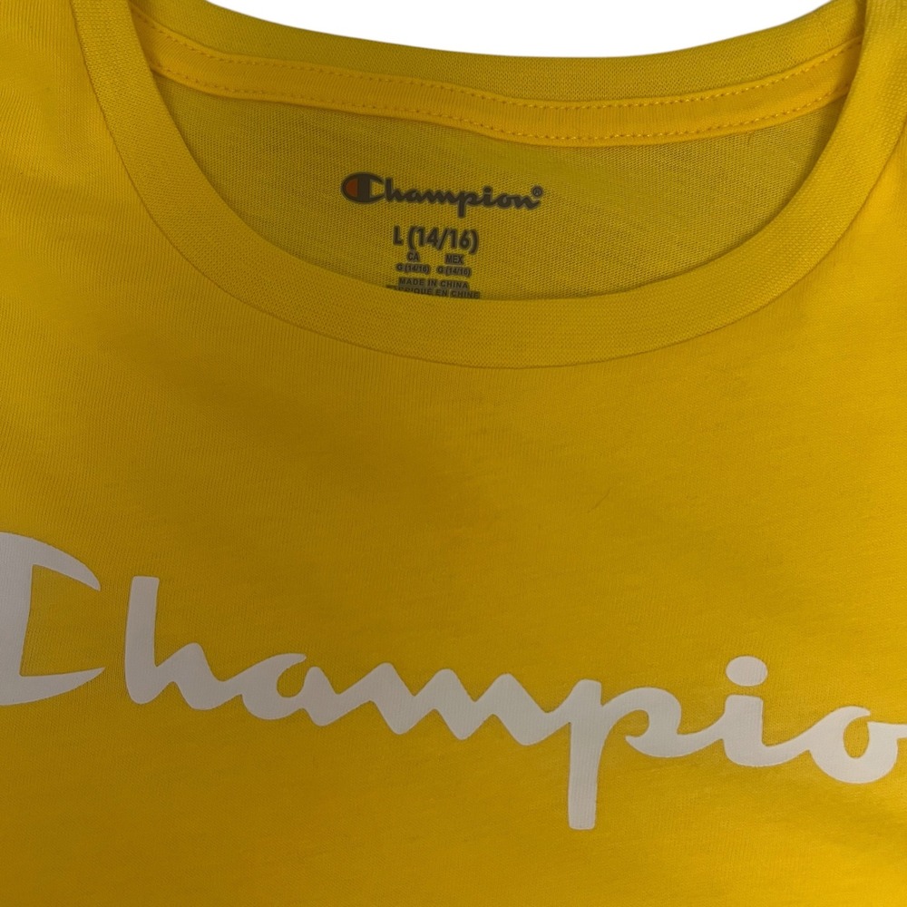 Champion Boys Youth Large 14/16 Sunflower Yellow Graphic Logo T-Shirt New - Picture 2 of 7